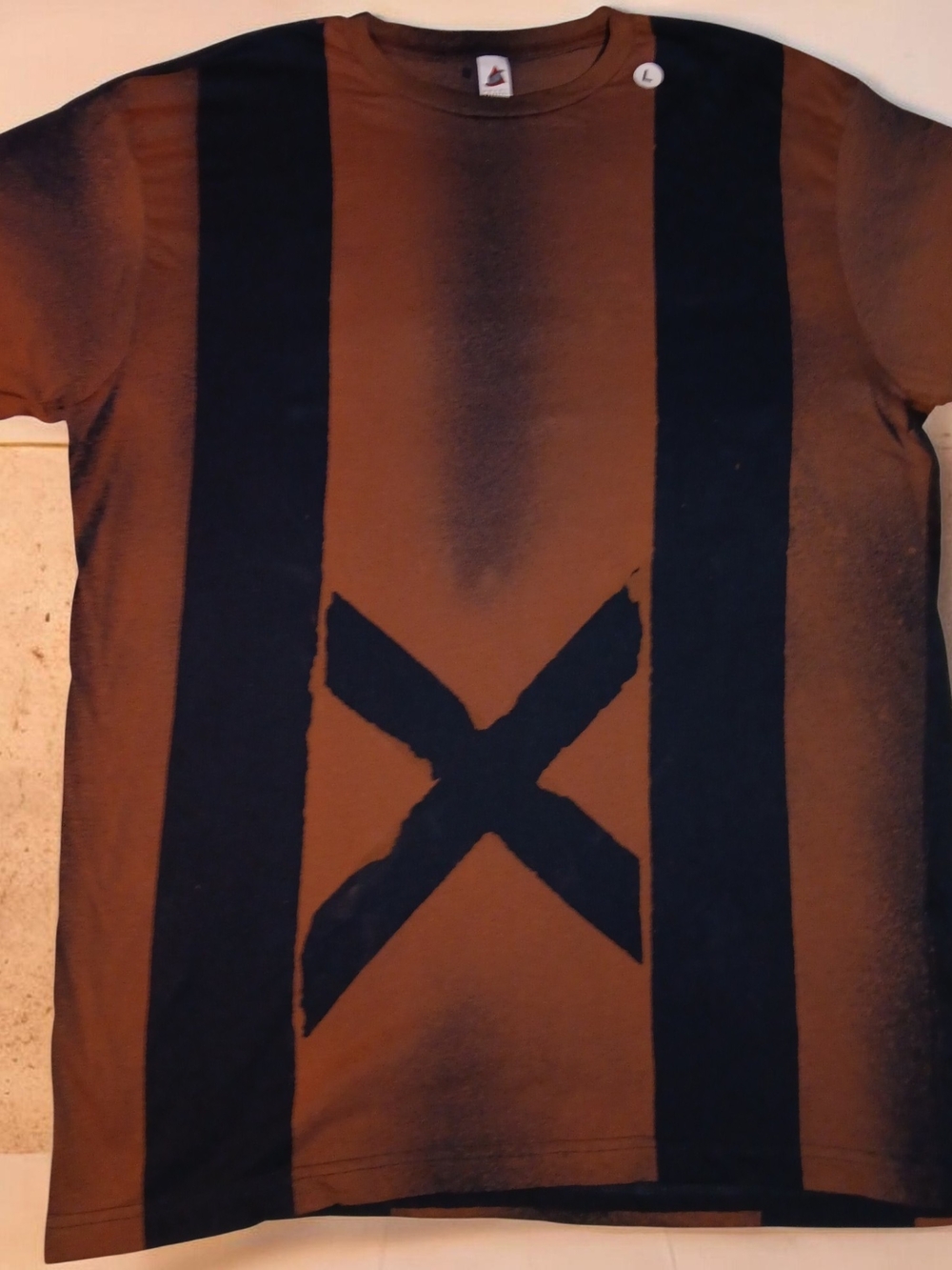 Brown Short Sleeve Tee with Black Graphic X